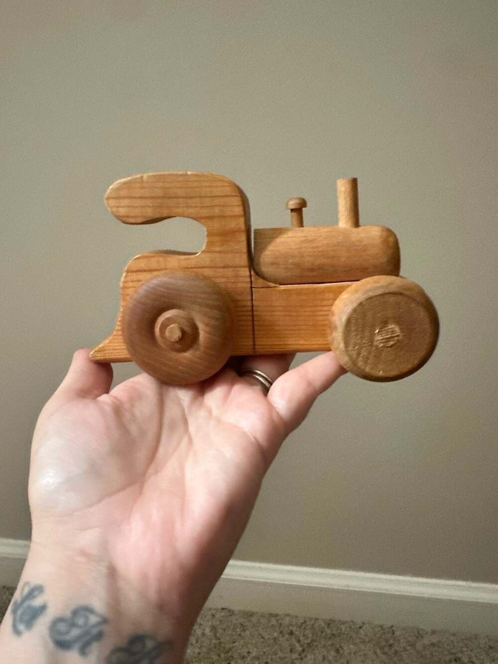 Vintage Handmade Wooden Tractor Toy Dated 10/89